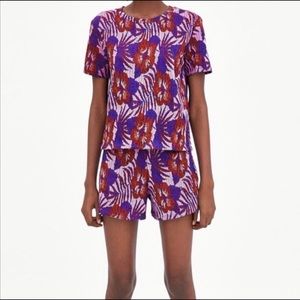 SOLD Zara Purple Floral Hibiscus Metallic Top